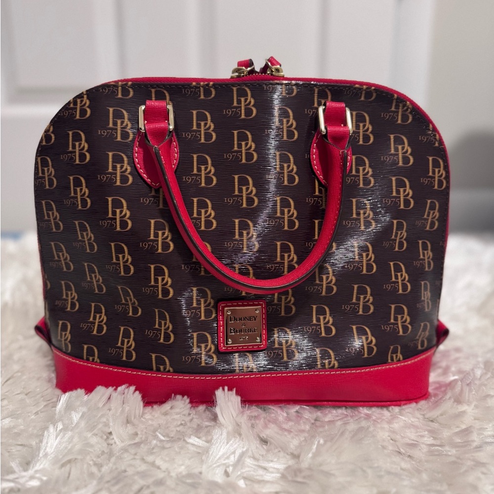 Dooney & Bourke Red and Brown Monogram Satchel